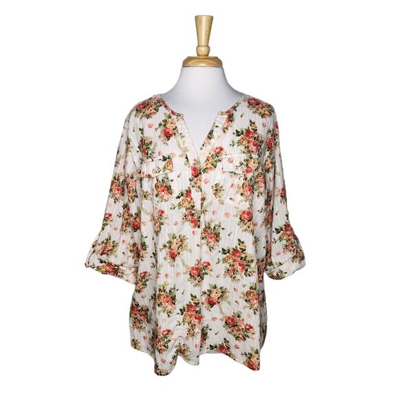 Dress Barn Floral 3/4 Roll Tab Sleeve Blouse Size 22/24 - Picture 1 of 9